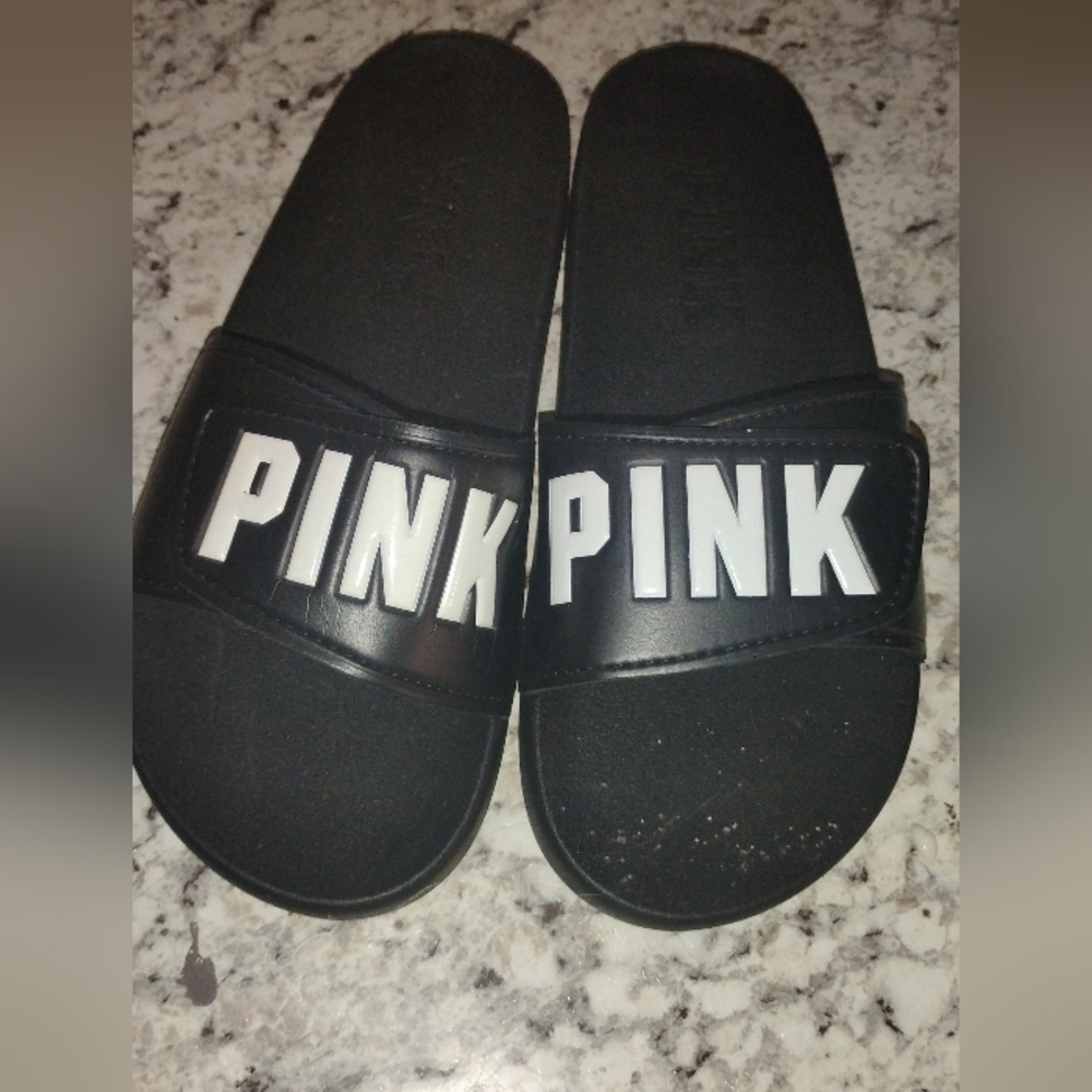 Black PINK Slide Sandals